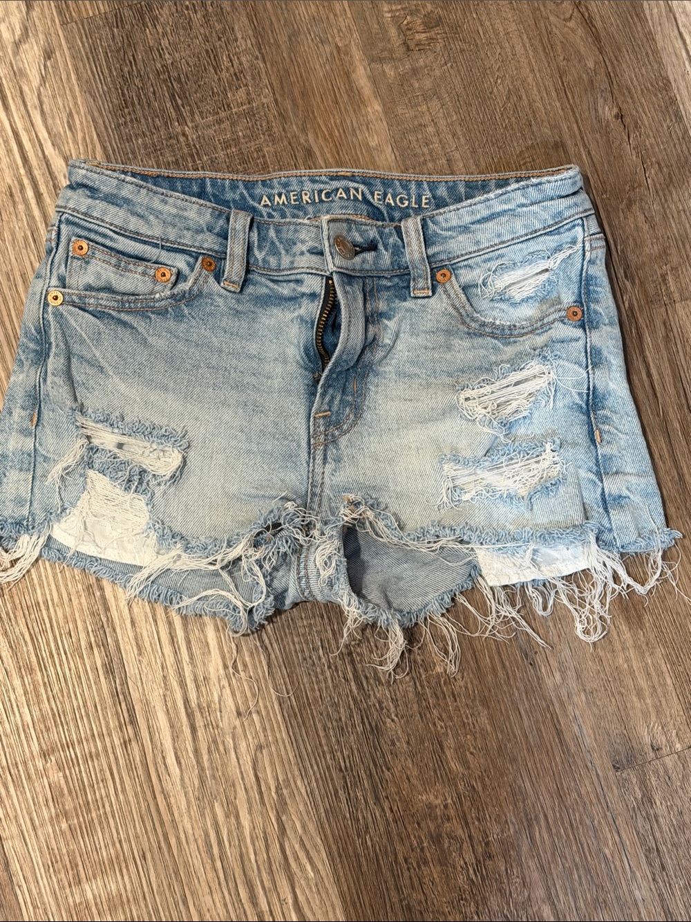 American Eagle Outfitters Distressed Light Wash Denim Cutoff Shorts